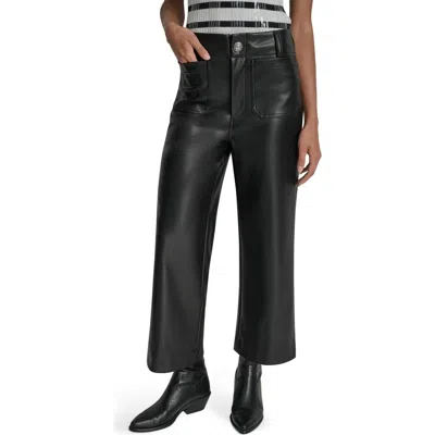 Dkny Jeans Crop Wide Leg Faux Leather Pants In Black