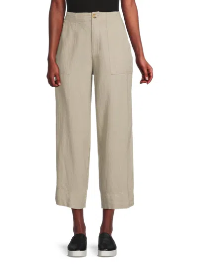 Dkny Jeans Dkny Women's Cropped Wide-leg Linen Pants In Vintage Khaki