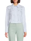 Dkny Jeans Dkny Women's Textured Cotton Crop Shirt In Powder Blue