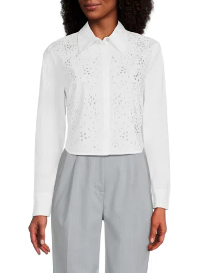 Dkny Jeans Dkny Women's Textured Cotton Crop Shirt In White