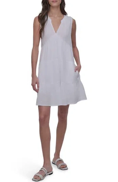 Dkny Jeans Double Crepe Cotton Gauze Dress In White