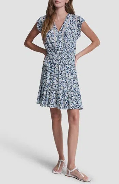 Dkny Jeans Floral Smocked Waist Minidress In Blue