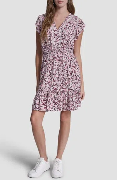 Dkny Jeans Floral Smocked Waist Minidress In Pink