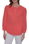 Dkny Jeans Gauze Henley Shirt In Coral Crush