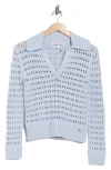 Dkny Jeans Johnny Collar Open Stitch Cotton Blend Sweater In Blue