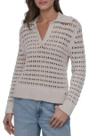 Dkny Jeans Johnny Collar Open Stitch Cotton Blend Sweater In Neutral