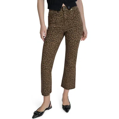 Dkny Jeans Leopard Print Raw Ankle Relaxed Straight Leg Jeans In Brown