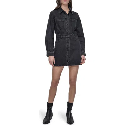 Dkny Jeans Long Sleeve Denim Shirtdress In Black