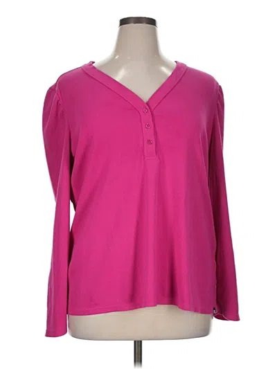 Pre-owned Dkny Jeans Long Sleeve Henley Shirt In Pink