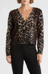 Dkny Jeans Long Sleeve Leopard V-neck Cardigan In Multi