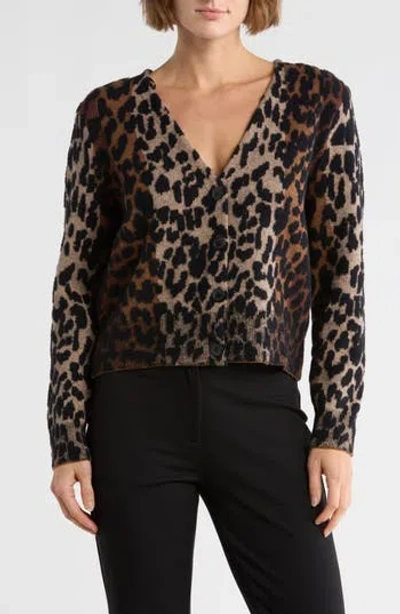Dkny Jeans Long Sleeve Leopard V-neck Cardigan In Multi
