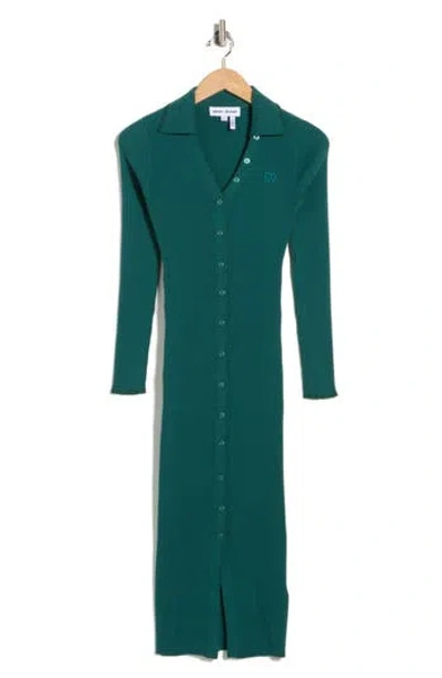 Dkny Jeans Long Sleeve Rib Polo Dress In Green
