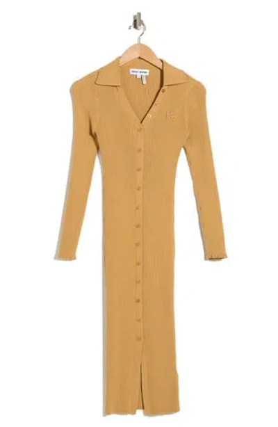 Dkny Jeans Long Sleeve Rib Polo Dress In Brown