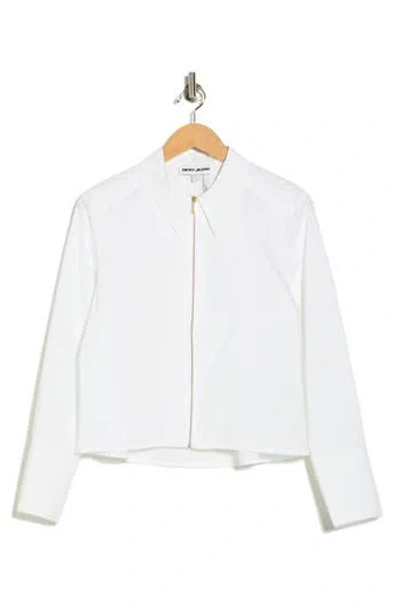 Dkny Jeans Long Sleeve Zip Front Crop Poplin Shirt In White