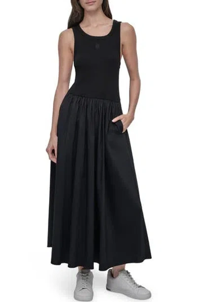 Dkny Jeans Mixed Media Maxi Dress In Black