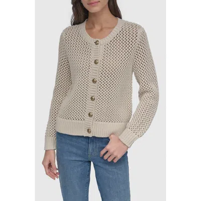 Dkny Jeans Open Stitch Cotton Blend Cardigan In Brown