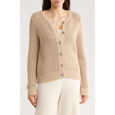 Dkny Jeans Open Stitch Cotton Blend Cardigan In Brown