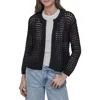 Dkny Jeans Petite Cotton Open-stitch Long-sleeve Cardigan In Black