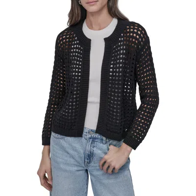 Dkny Jeans Open Stitch Cotton Cardigan In Black