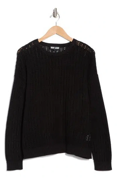 Dkny Jeans Open Stitch Cotton Sweater In Black