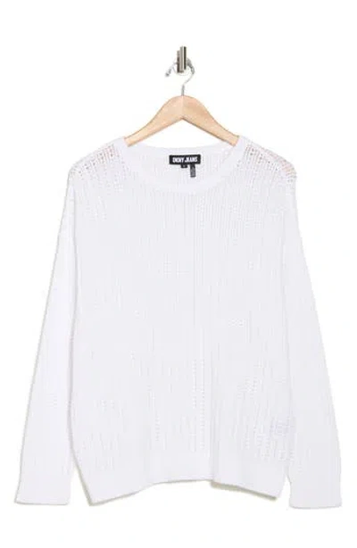 Dkny Jeans Open Stitch Cotton Sweater In White