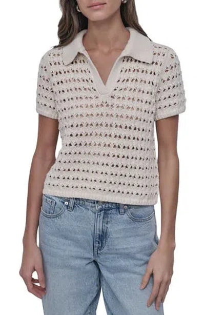 Dkny Jeans Open Stitch Pointelle Polo In Eggnog