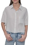 Dkny Jeans Oversize Linen Blend Crop Button-up Shirt In White