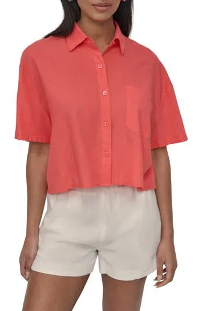 Dkny Jeans Oversize Linen Blend Crop Button-up Shirt In Pink