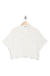 Dkny Jeans Oversize Linen Blend Crop Button-up Shirt In White