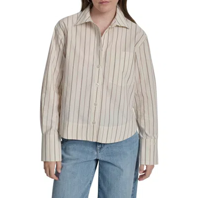 Dkny Jeans Oversize Long Sleeve Crop Button-up Shirt