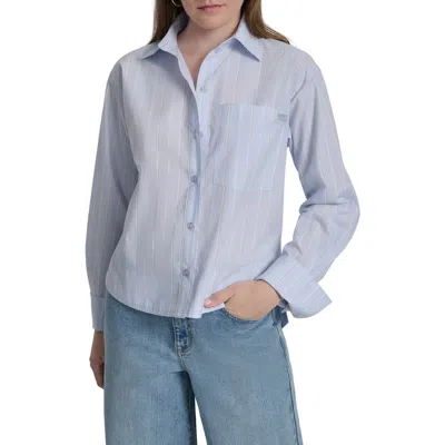 Dkny Jeans Oversize Long Sleeve Crop Button-up Shirt In Multi