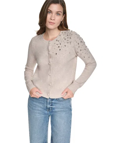 Dkny Jeans Petite Button-front Jersey Knit Sweater In Cortado Heather