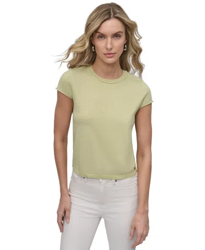 Dkny Jeans Petite Cap-sleeve Crewneck T-shirt In Tea Green
