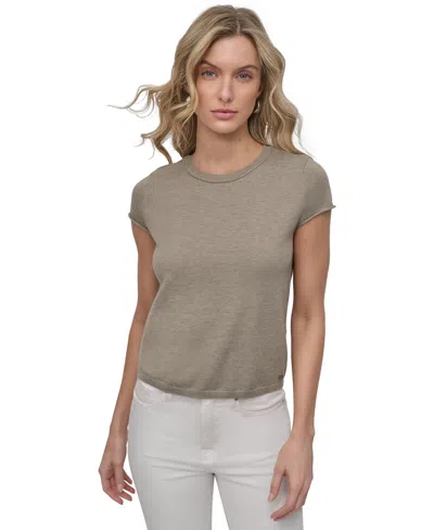 Dkny Jeans Petite Cap-sleeve Crewneck T-shirt In Vintage Khaki