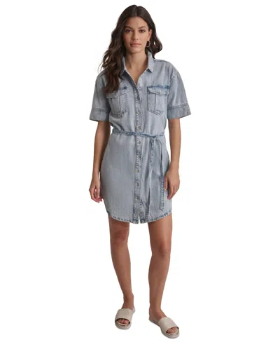 Dkny Jeans Petite Cotton Belted Utility Shirtdress In Cooper