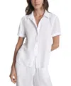 Dkny Jeans Petite Cotton Cuffed Short-sleeve Shirt