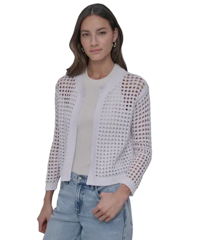Dkny Jeans Petite Cotton Open-stitch Long-sleeve Cardigan In White