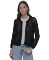 Dkny Jeans Petite Cotton Open-stitch Long-sleeve Cardigan In Black
