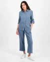 Dkny Jeans Petite Cotton Roll Tab Shirt High Rise Pull On Pants In Pebble