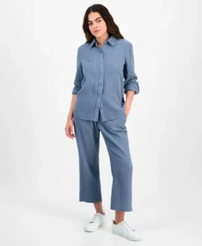 Dkny Jeans Petite Cotton Roll Tab Shirt High Rise Pull On Pants In Pebble