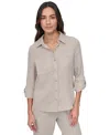 Dkny Jeans Petite Cotton Roll-tab Shirt In Pebble