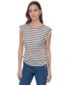 Dkny Jeans Petite Cotton Ruched Side-tie Sleeveless Tee In White