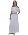 DKNY JEANS PETITE COTTON SMOCKED-WAIST TIERED MAXI SKIRT