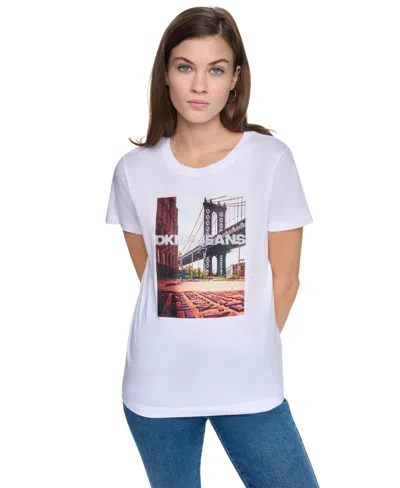 Dkny Jeans Petite Cotton-modal Short-sleeve Top In White