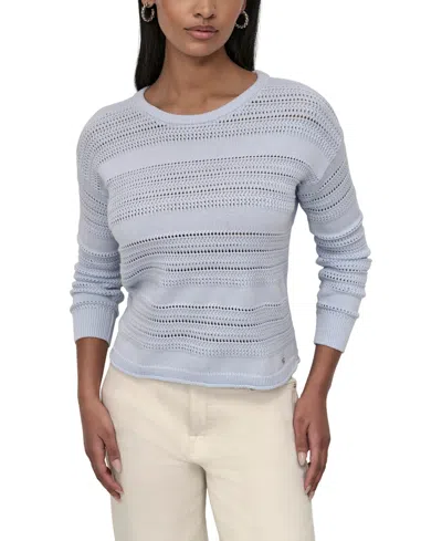 Dkny Jeans Petite Crewneck Open-stitch Cotton Sweater In Gray