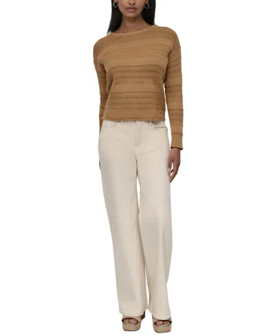 Dkny Jeans Petite Crewneck Open-stitch Cotton Sweater