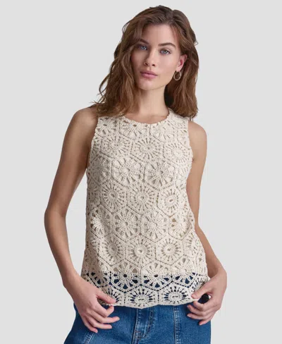 Dkny Jeans Petite Crochet Crewneck Knit Tank Top In White