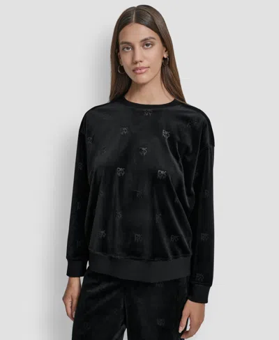 Dkny Jeans Petite Debossed Logo Detail Pull-on Sweater In Black