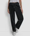 Dkny Jeans Petite Drawstring-waist Velour Pants In Black