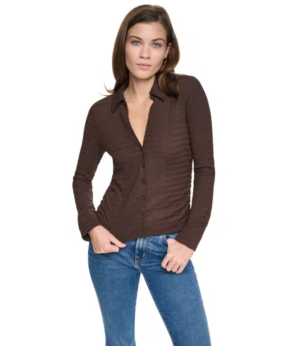 Dkny Jeans Petite Fitted Collared Neck Top In Espresso